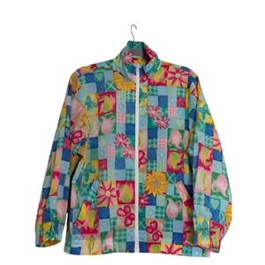 Vintage Koret Francisca Patchwork Butterfly Floral Windbreaker Granny 12/14 P